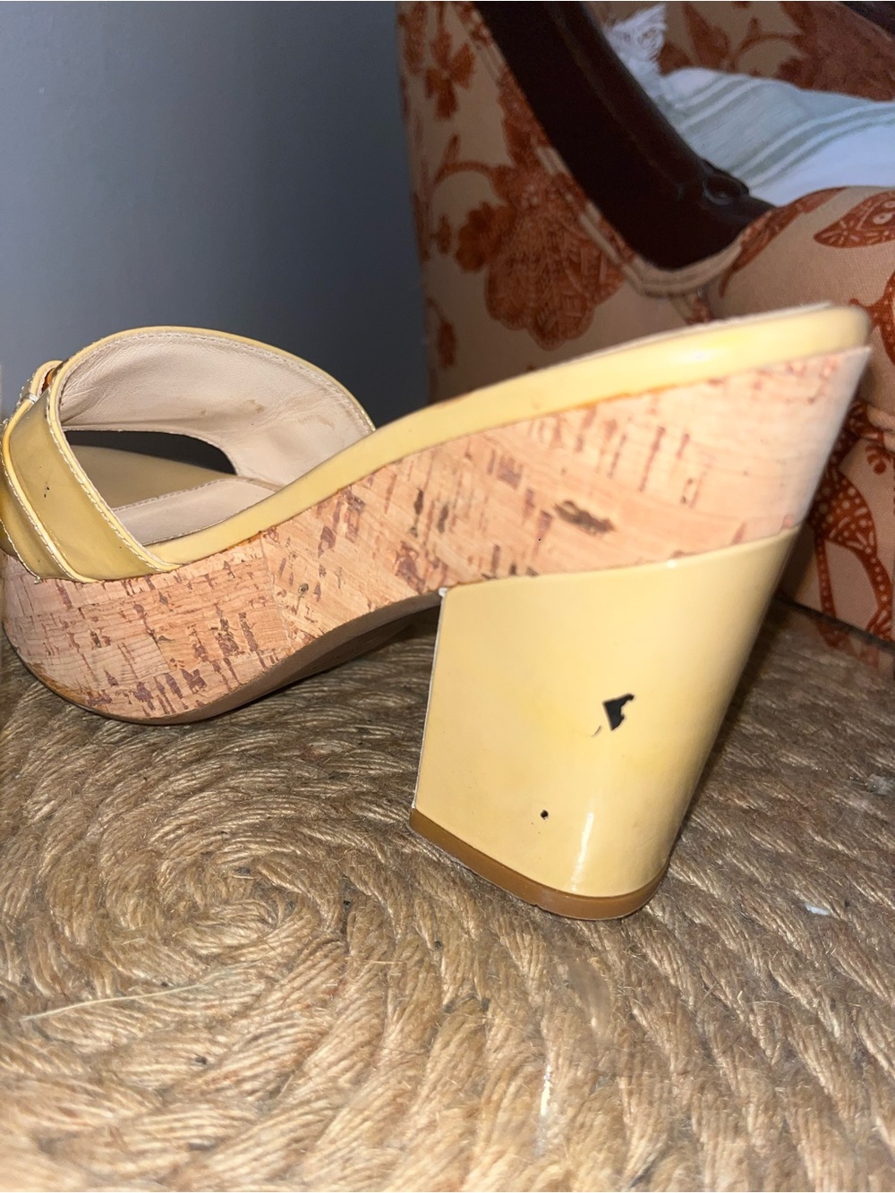 Prada Patent Leather Cork Platform Mules with Gold-Tone Ring - Picture 8 of 9